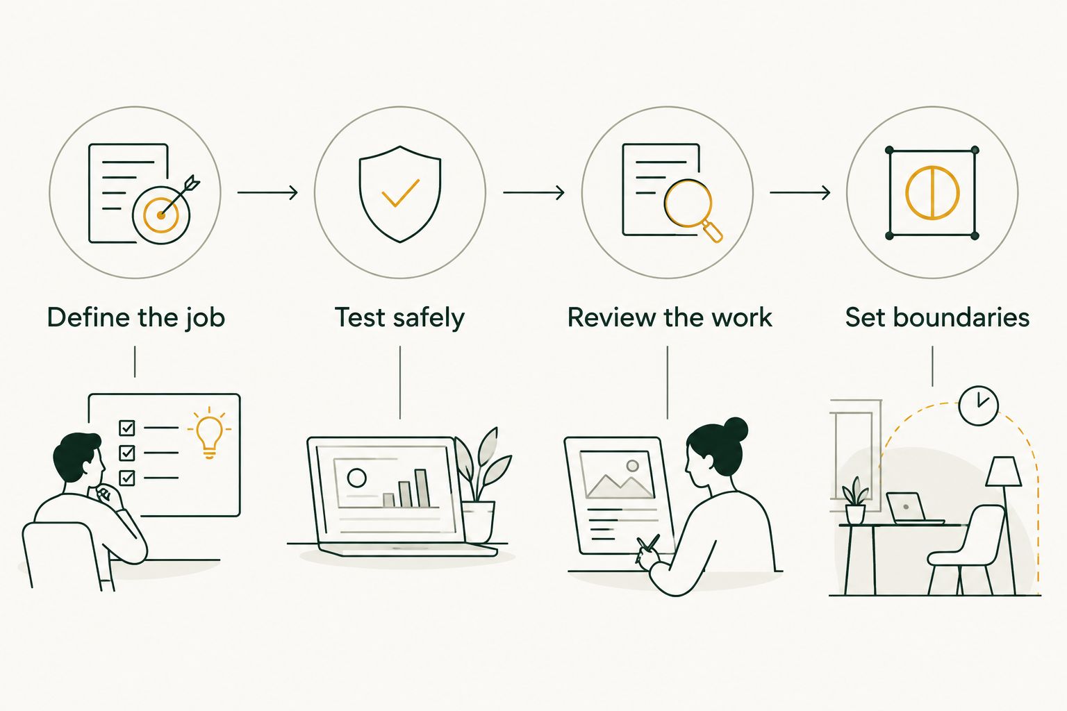 Four evaluation steps from defining the job to setting approval boundaries